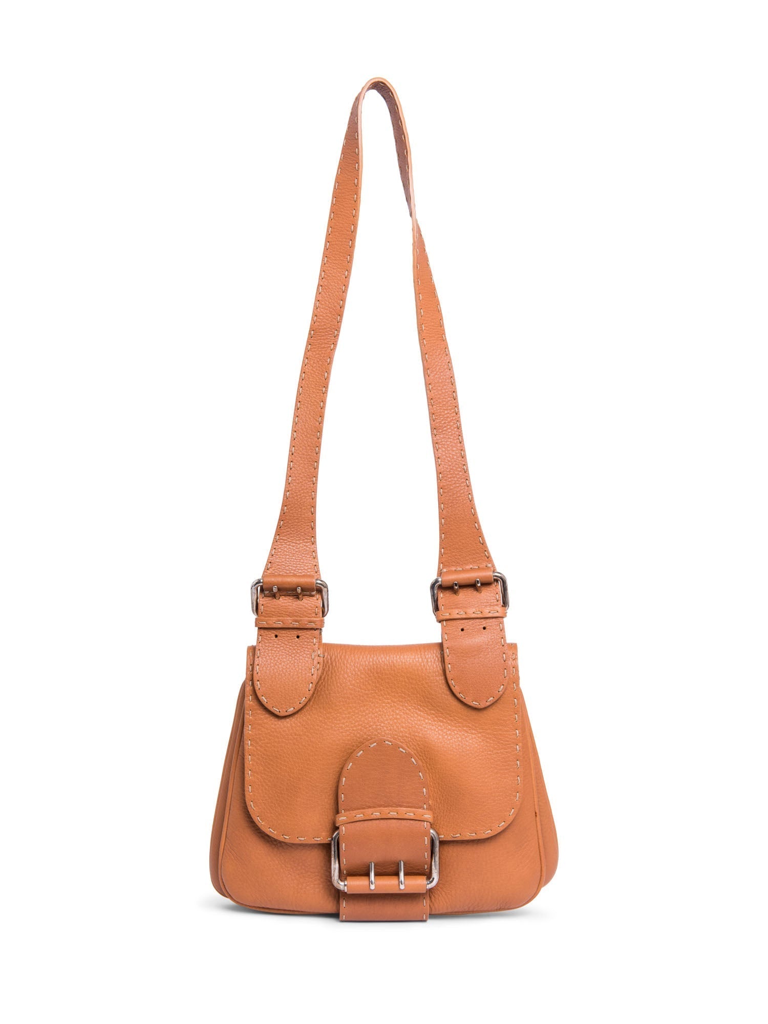 Fendi Leather Salleria Messenger Bag Brown