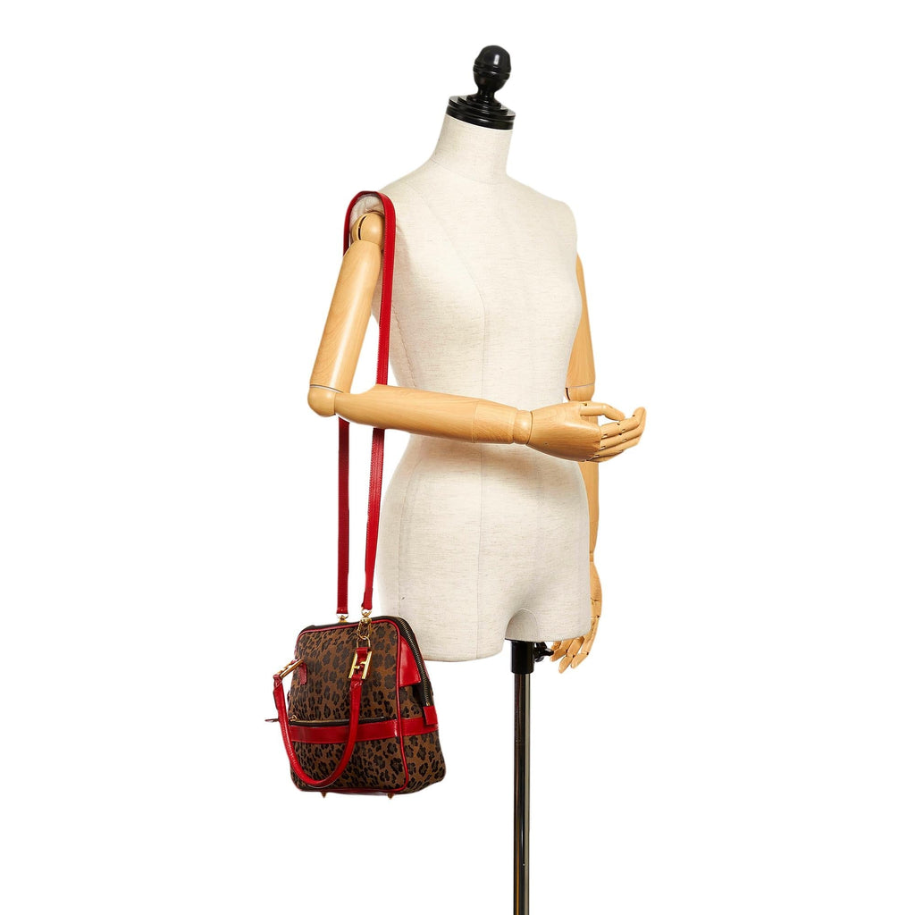 Fendi Leopard Print Nylon Satchel (SHG-37306)