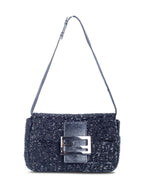 Fendi Logo Beaded Lizard Mini Flap Bag Black