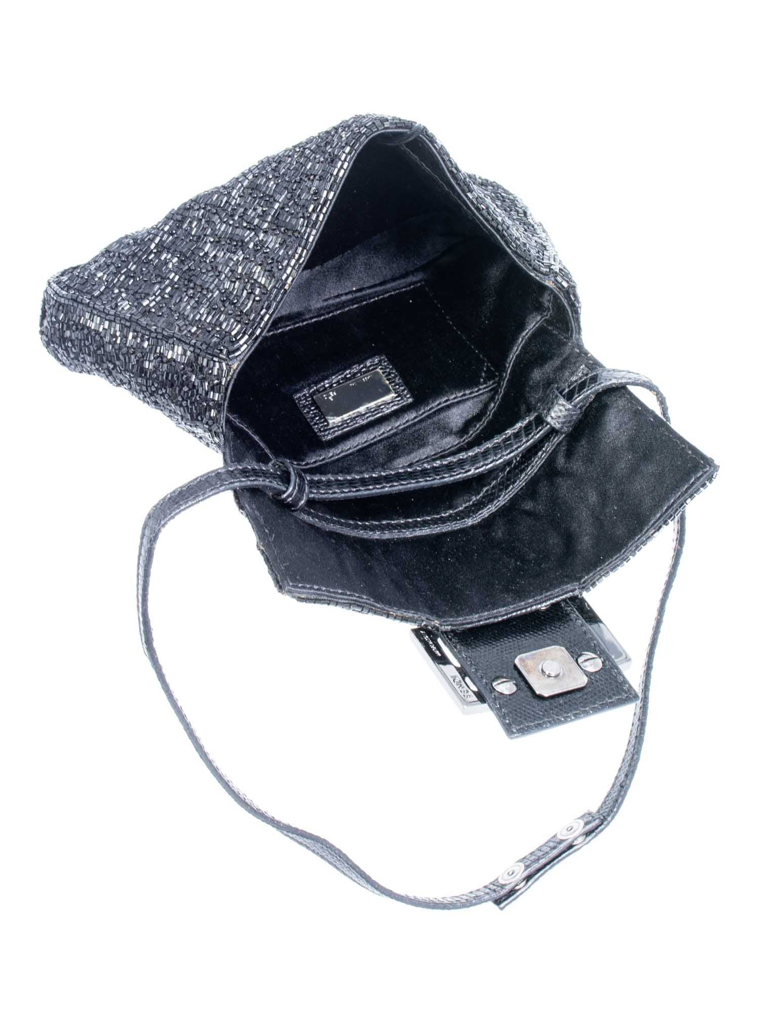Fendi Logo Beaded Lizard Mini Flap Bag Black