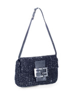 Fendi Logo Beaded Lizard Mini Flap Bag Black