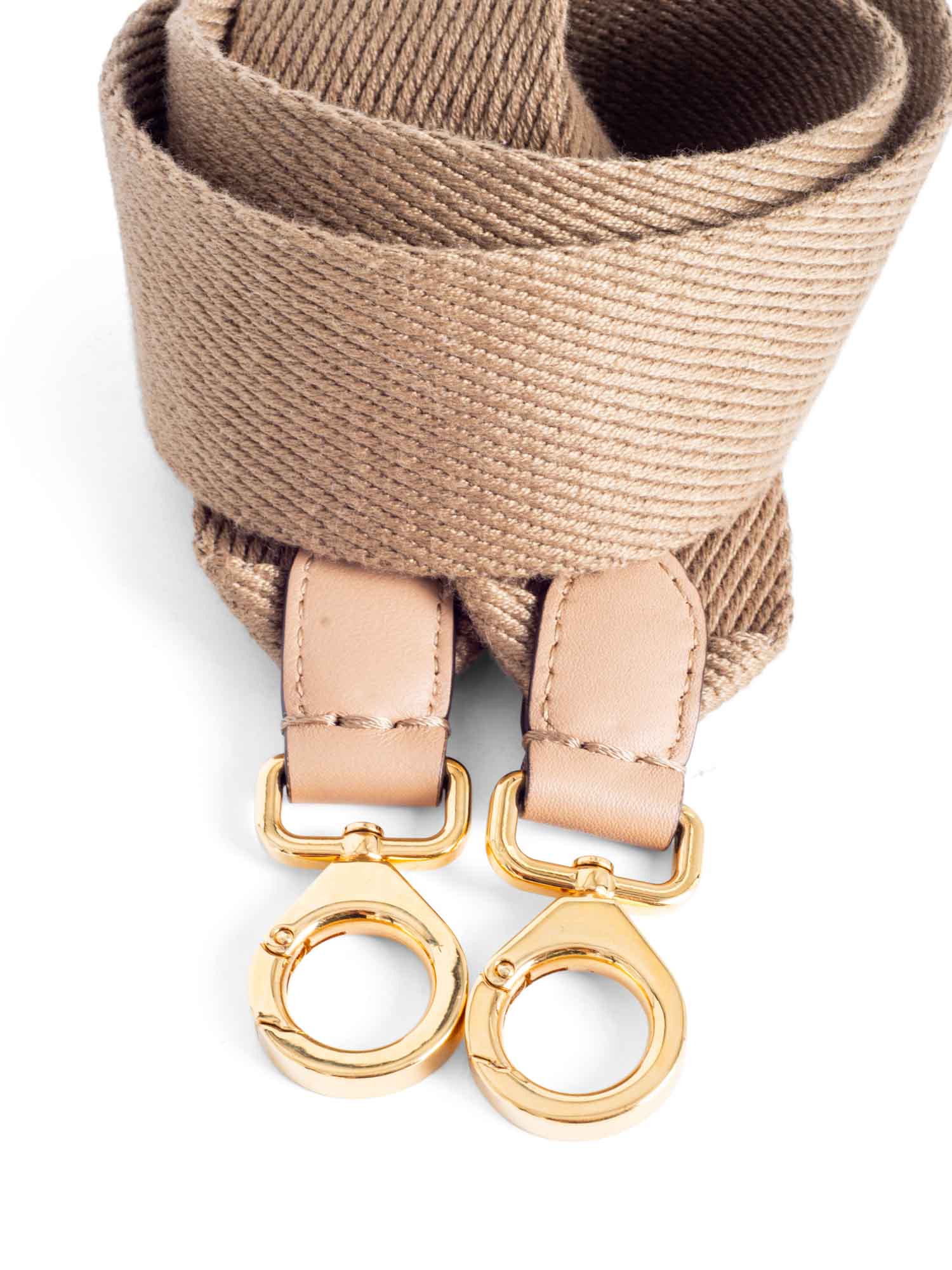 Fendi Logo Canvas Bag Strap Beige Gold