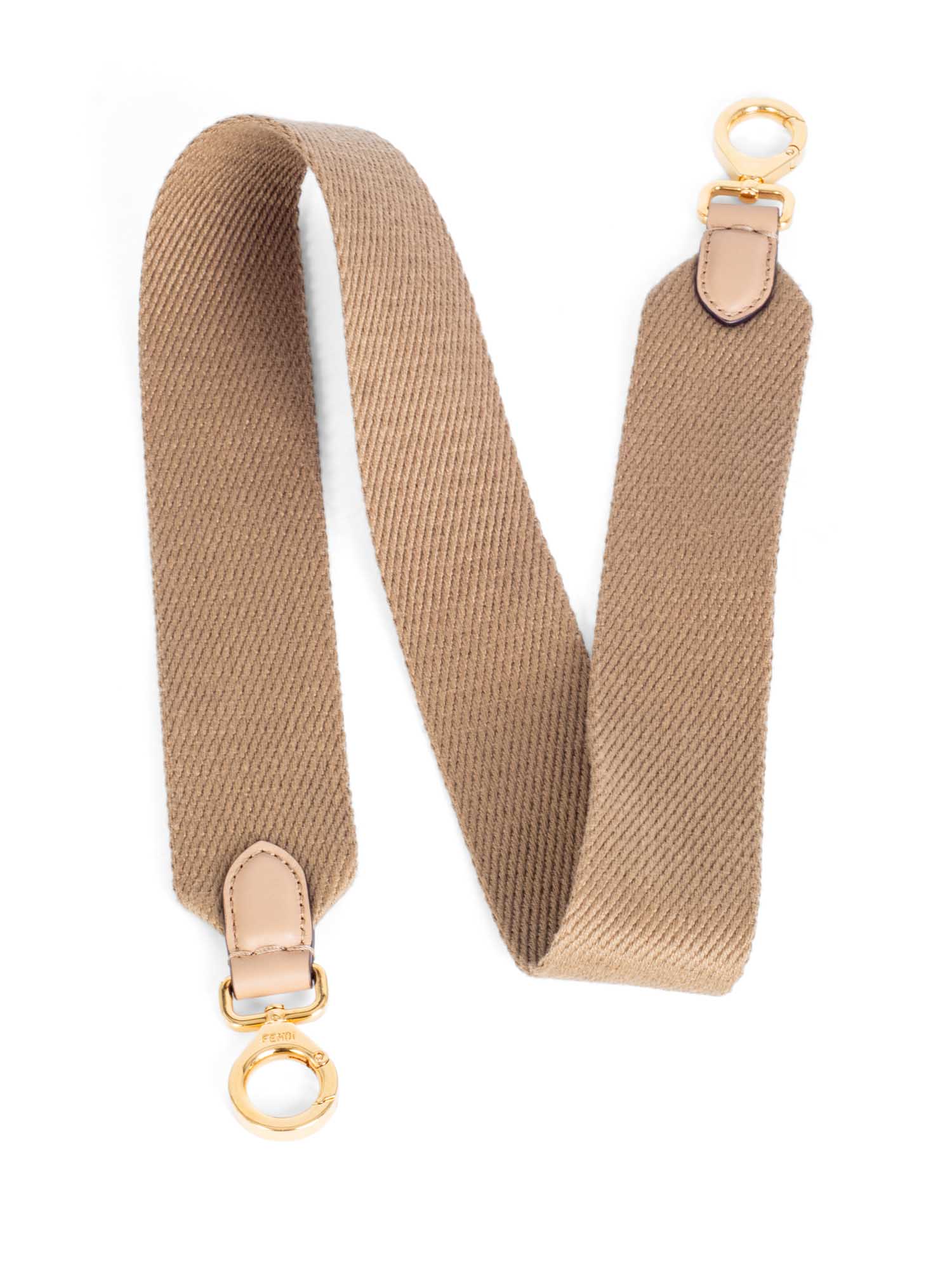 Fendi Logo Canvas Bag Strap Beige Gold