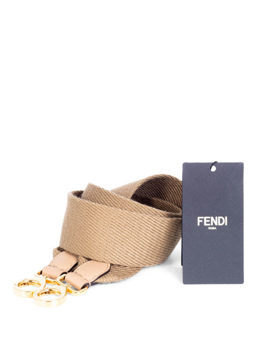 Fendi Logo Canvas Bag Strap Beige Gold