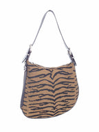 Fendi Logo Leather Canvas Animal Print Hobo Bag Brown