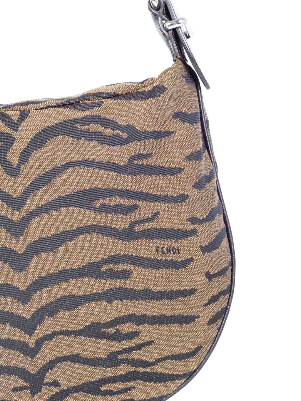 Fendi Logo Leather Canvas Animal Print Hobo Bag Brown