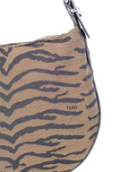 Fendi Logo Leather Canvas Animal Print Hobo Bag Brown