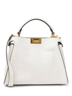Fendi Logo Leather Top Handle Peekaboo Bag White Small