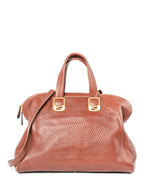 Fendi Logo Leather Top Handle Shopper Bag Brown Gold