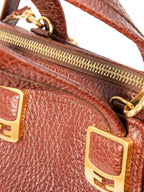 Fendi Logo Leather Top Handle Shopper Bag Brown Gold