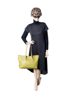 Fendi Logo Pebble Leather Shopper Bag Olive Green