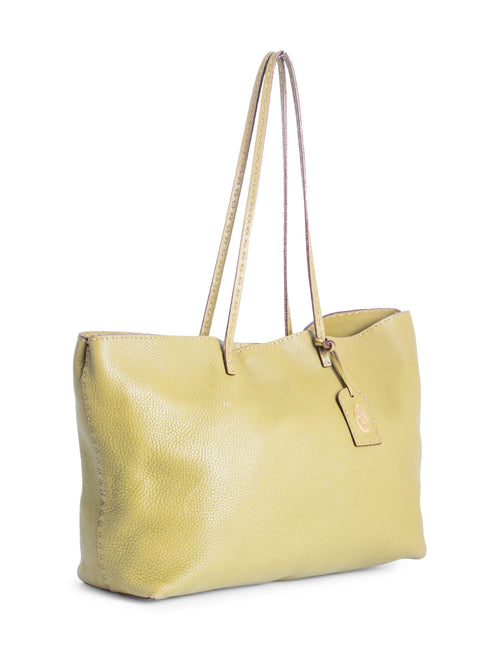 Fendi Logo Pebble Leather Shopper Bag Olive Green