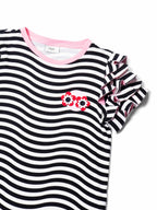 Fendi Logo Ruffled Striped Shirt Black White
