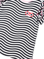 Fendi Logo Ruffled Striped Shirt Black White