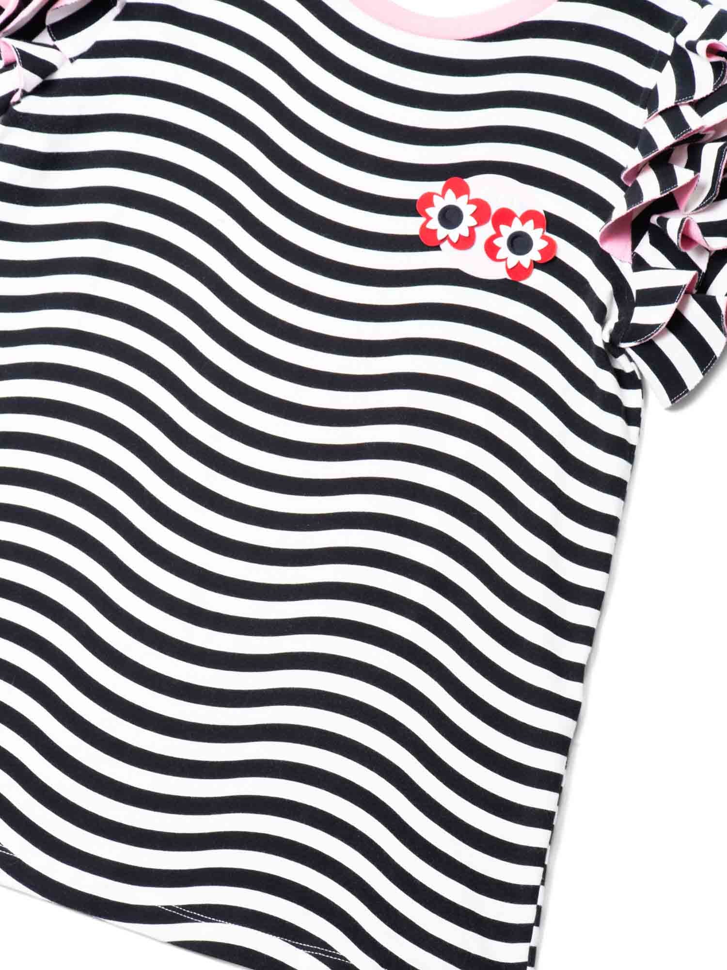 Fendi Logo Ruffled Striped Shirt Black White