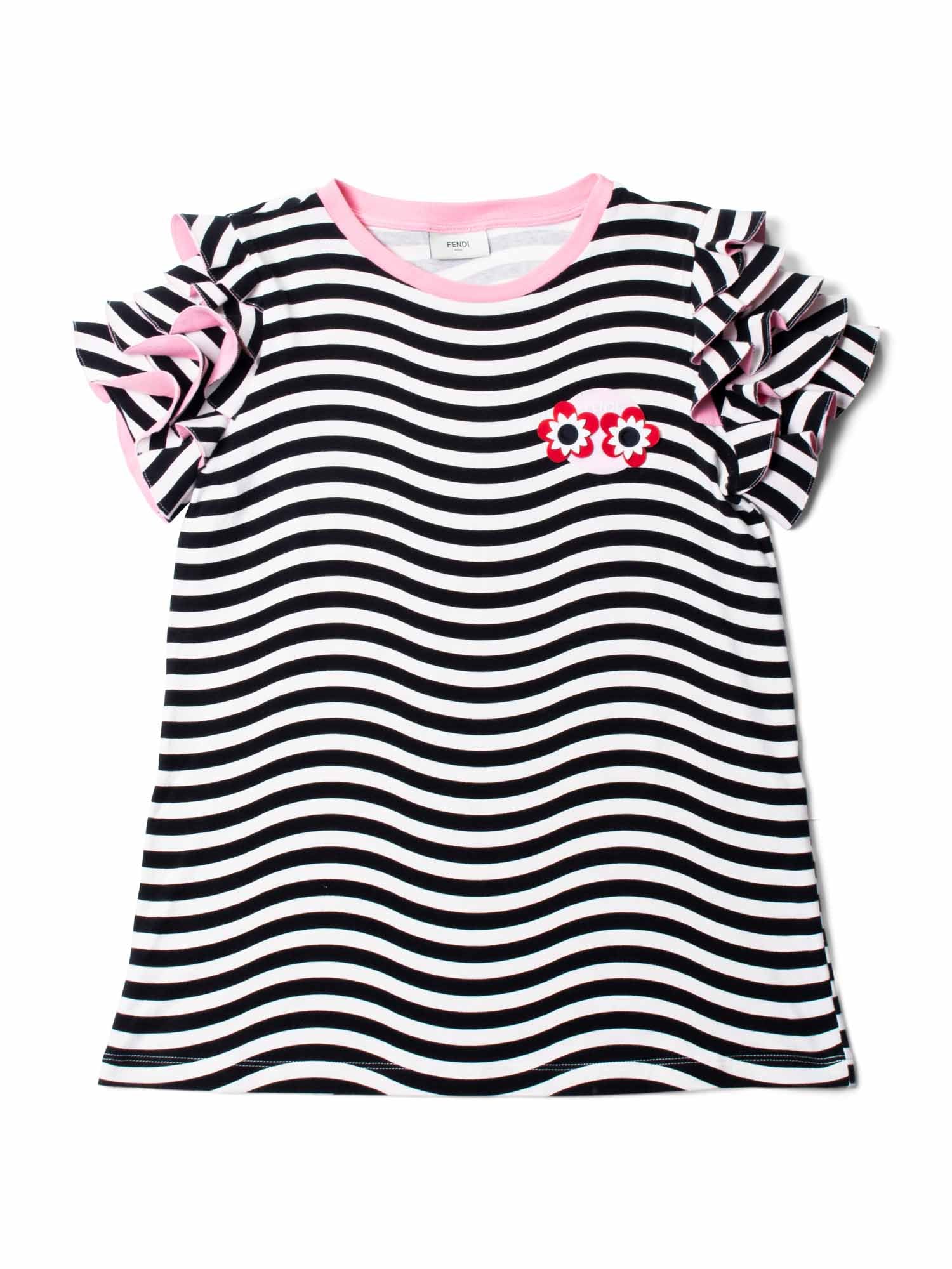 Fendi Logo Ruffled Striped Shirt Black White