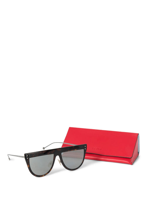 Fendi Logo Tortoise Shell Flat Top Sunglasses Black Brown