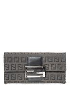 Fendi Logo Zucca Leather Buckle Wallet Black Silver