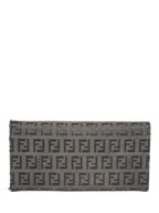 Fendi Logo Zucca Leather Buckle Wallet Black Silver