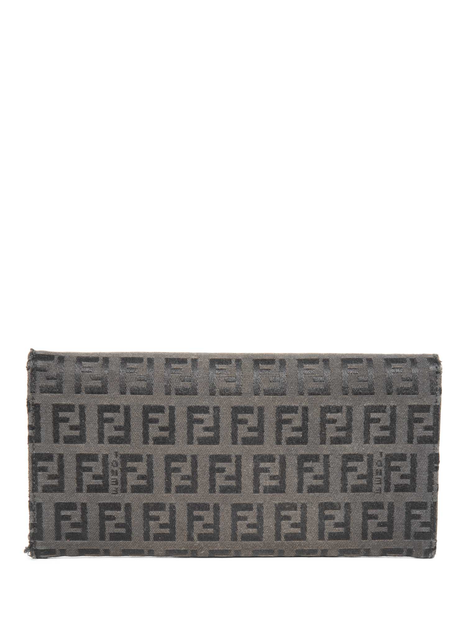 Fendi Logo Zucca Leather Buckle Wallet Black Silver
