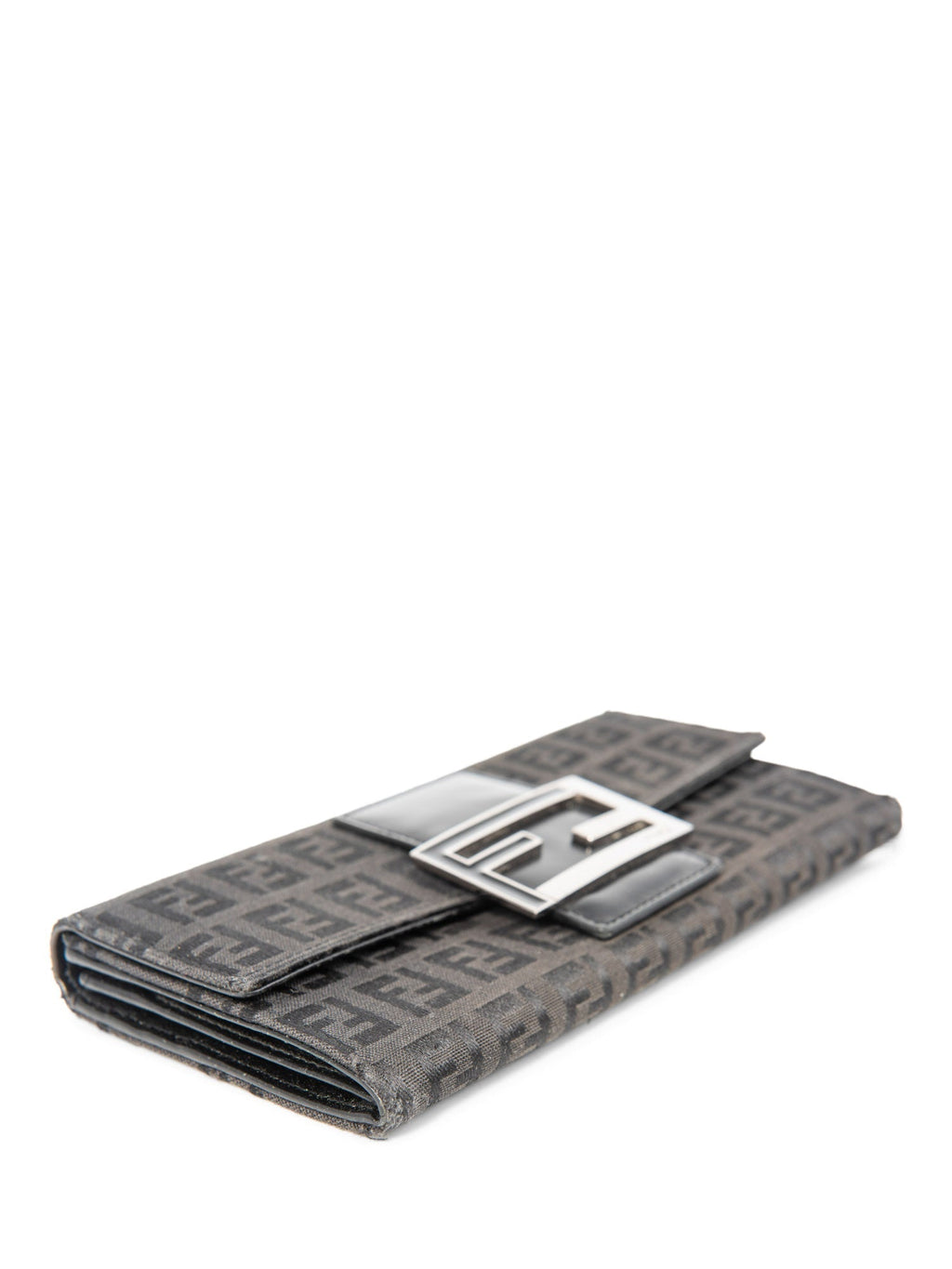 Fendi Logo Zucca Leather Buckle Wallet Black Silver