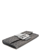 Fendi Logo Zucca Leather Buckle Wallet Black Silver