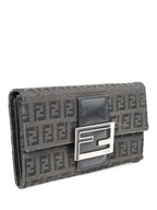 Fendi Logo Zucca Leather Buckle Wallet Black Silver