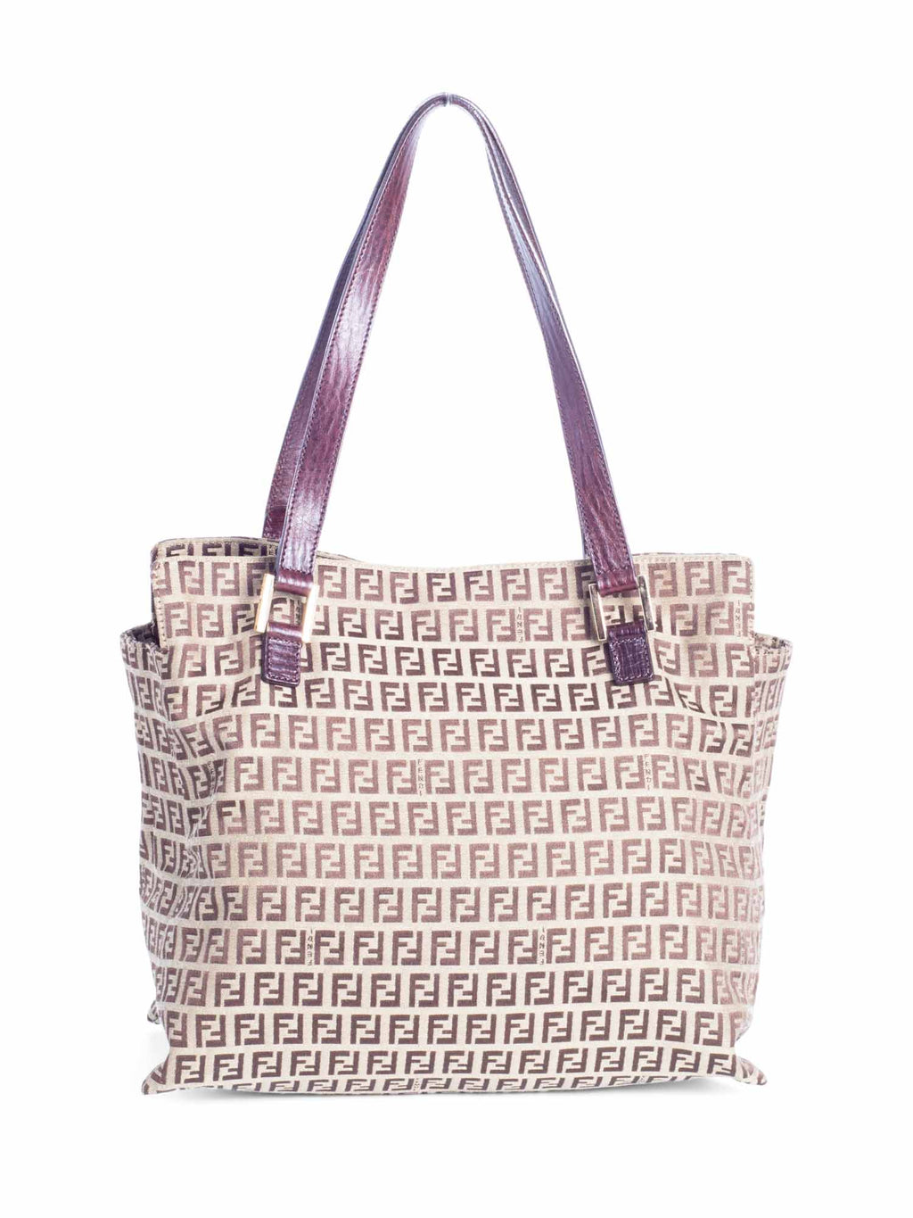 Fendi Logo Zucchino Supreme Monogram Leather Buckle Tote Brown