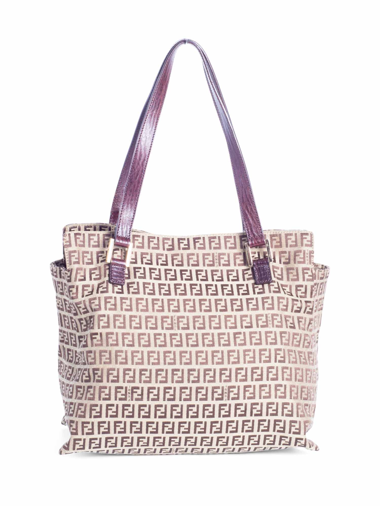Fendi Logo Zucchino Supreme Monogram Leather Buckle Tote Brown
