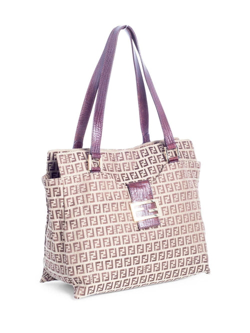 Fendi Logo Zucchino Supreme Monogram Leather Buckle Tote Brown