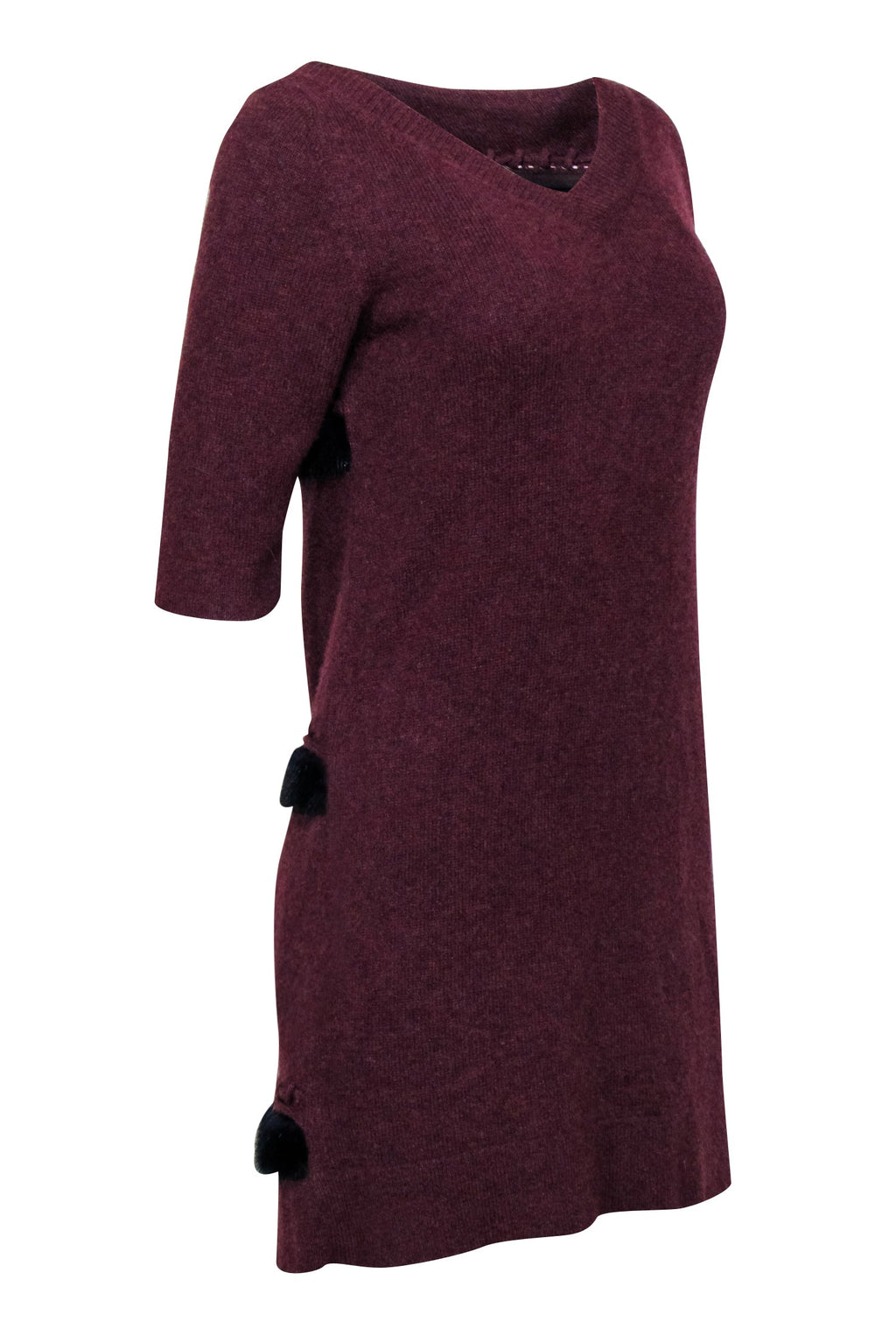 Fendi - Maroon Cashmere Sweater Dress w/ Fur Front Detail Sz 4