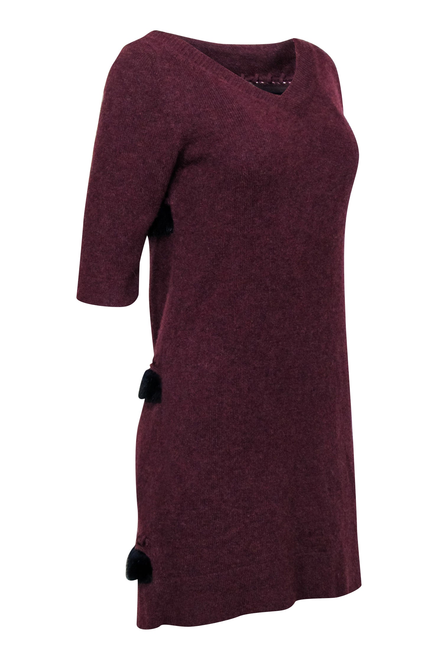 Fendi - Maroon Cashmere Sweater Dress w/ Fur Front Detail Sz 4