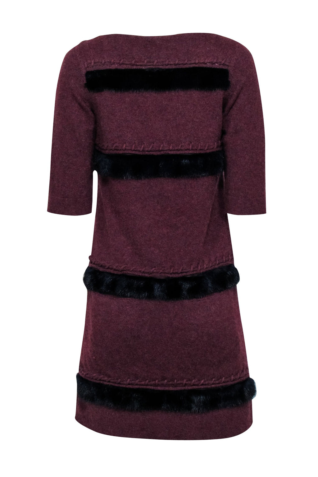 Fendi - Maroon Cashmere Sweater Dress w/ Fur Front Detail Sz 4