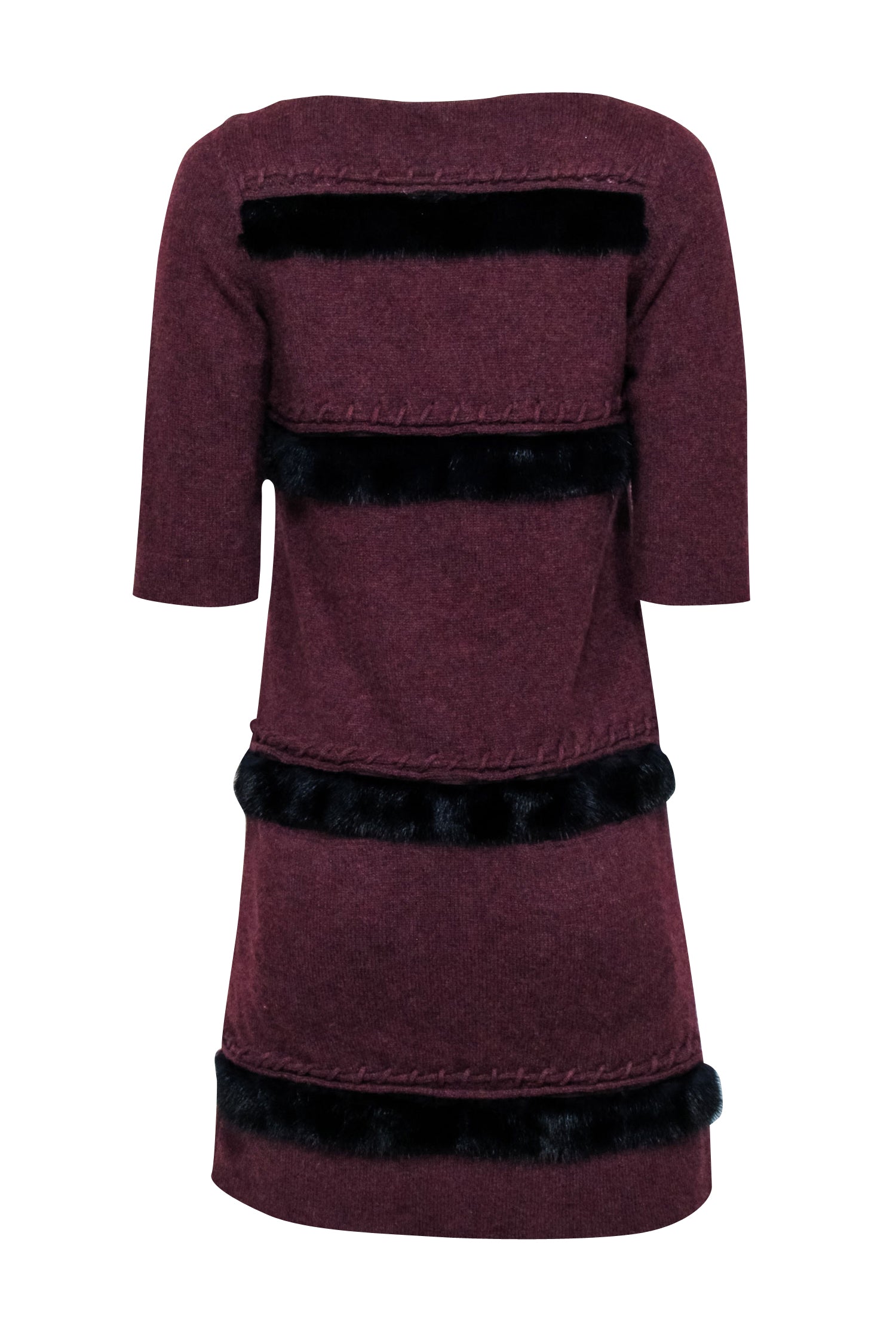 Fendi - Maroon Cashmere Sweater Dress w/ Fur Front Detail Sz 4