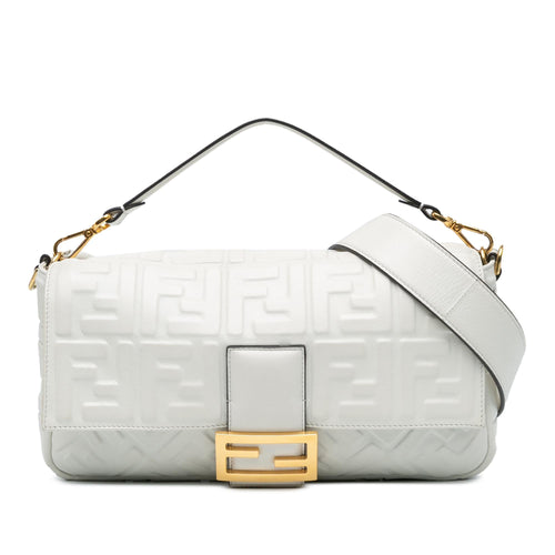 Fendi Medium Leather Embossed FF Baguette Satchel (SHG-agyb4y)