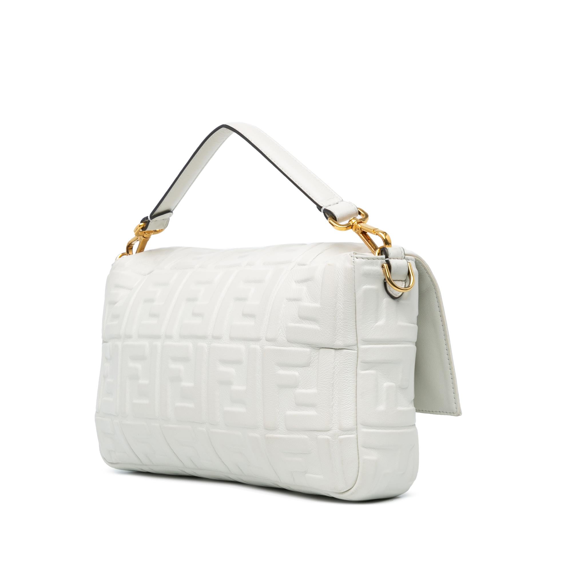 Fendi Medium Leather Embossed FF Baguette Satchel (SHG-agyb4y)