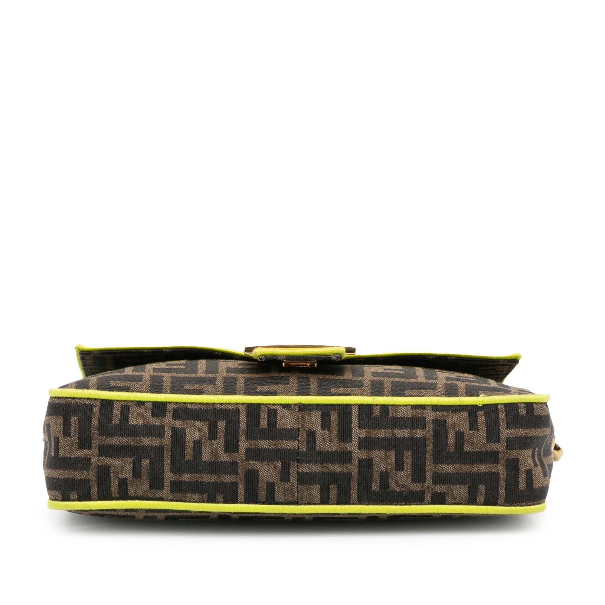 Fendi Medium Zucca Canvas Fluo Trim Baguette Satchel (SHG-1MX5p1)