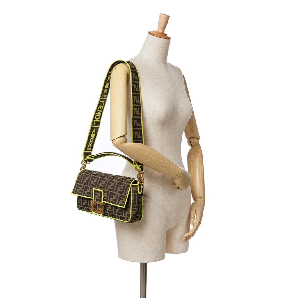 Fendi Medium Zucca Canvas Fluo Trim Baguette Satchel (SHG-1MX5p1)