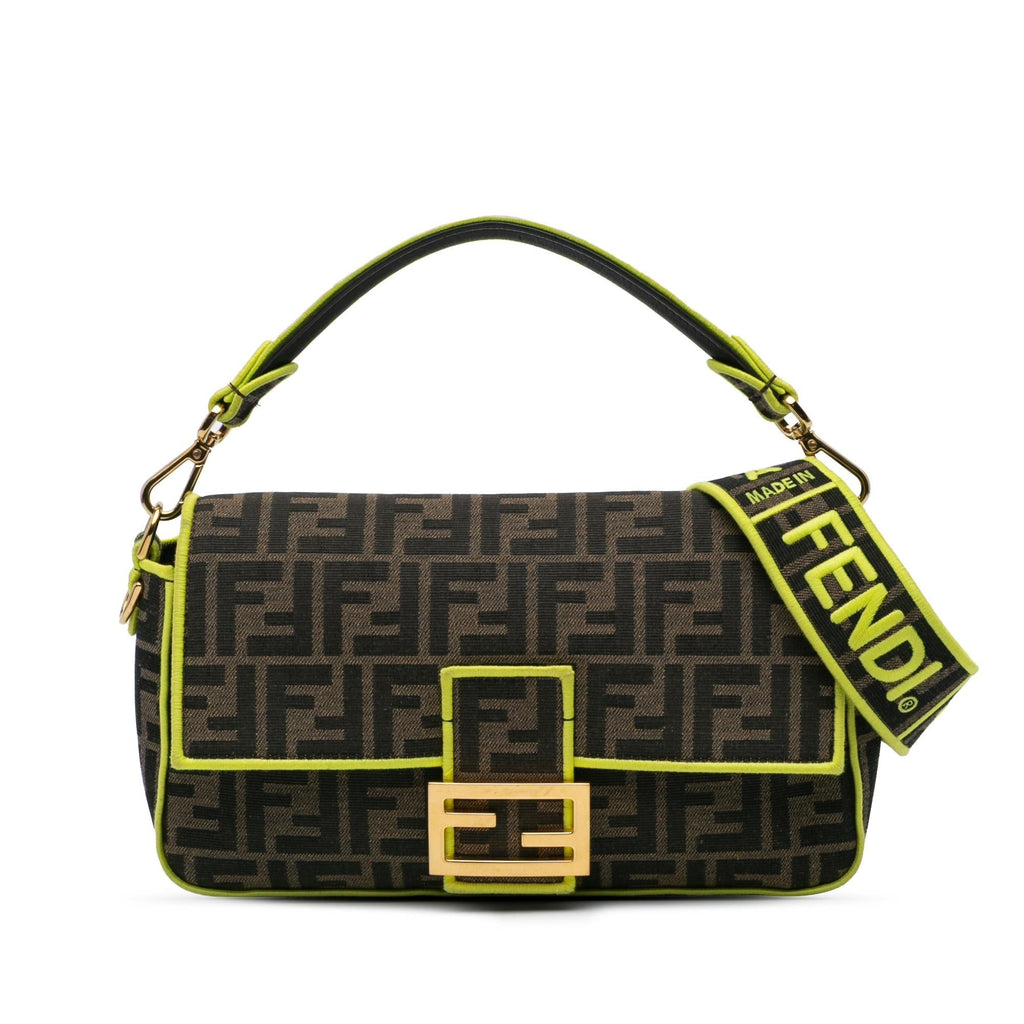 Fendi Medium Zucca Canvas Fluo Trim Baguette Satchel