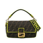 Fendi Medium Zucca Canvas Fluo Trim Baguette Satchel