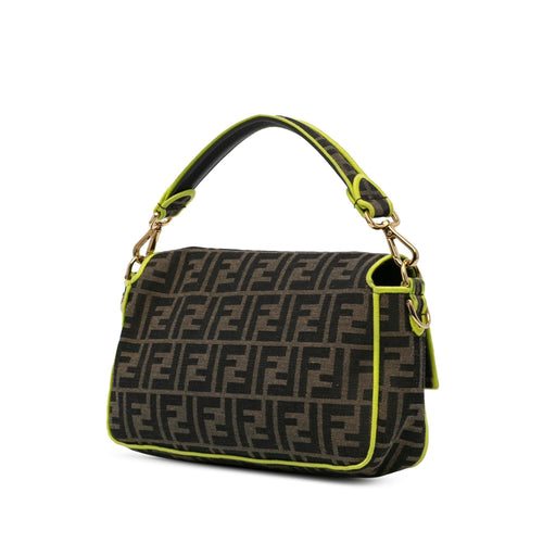 Fendi Medium Zucca Canvas Fluo Trim Baguette Satchel