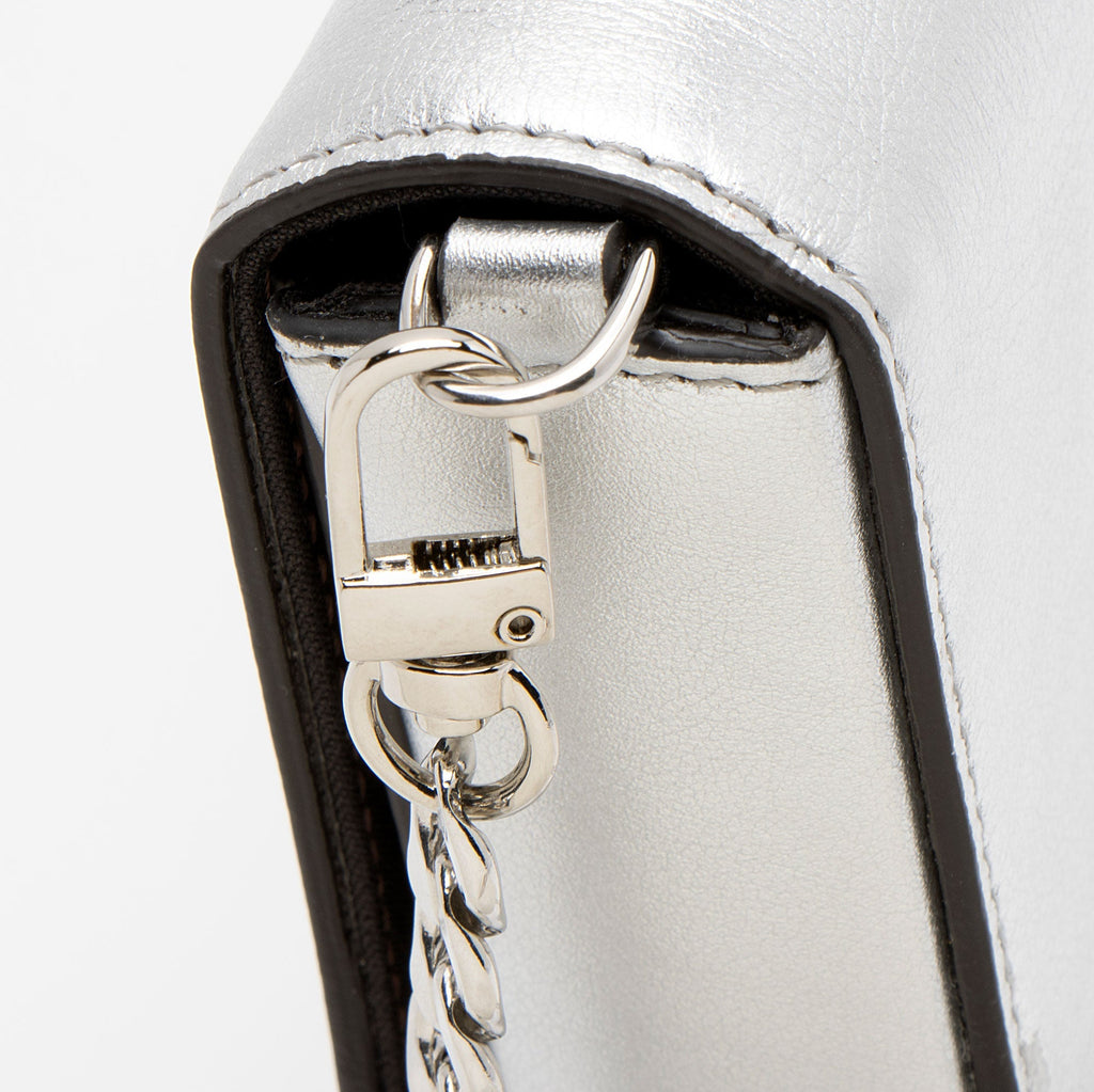 Fendi Metallic Leather Fendigraphy Wallet on Chain (SHF-yqnbzv)