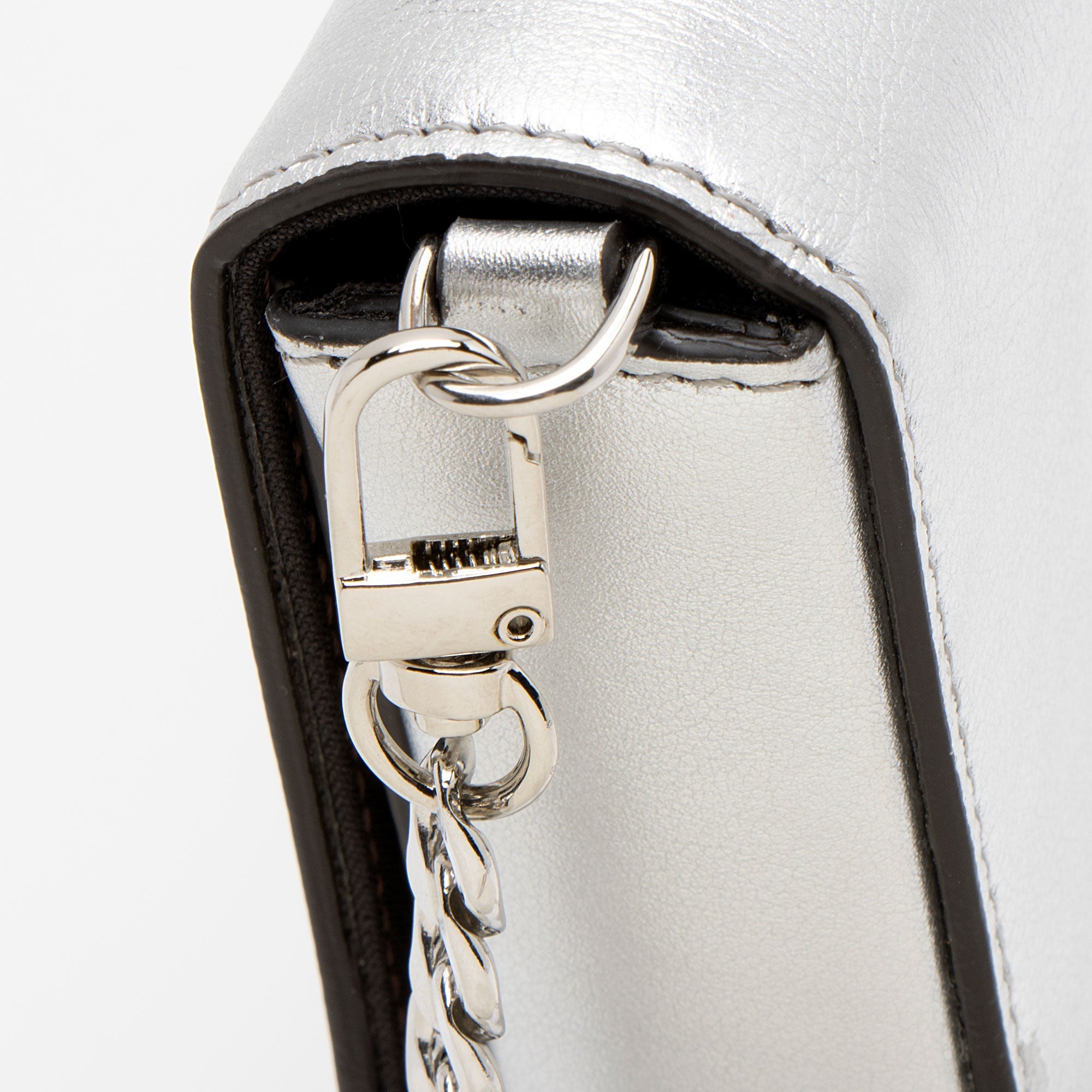 Fendi Metallic Leather Fendigraphy Wallet on Chain (SHF-yqnbzv)