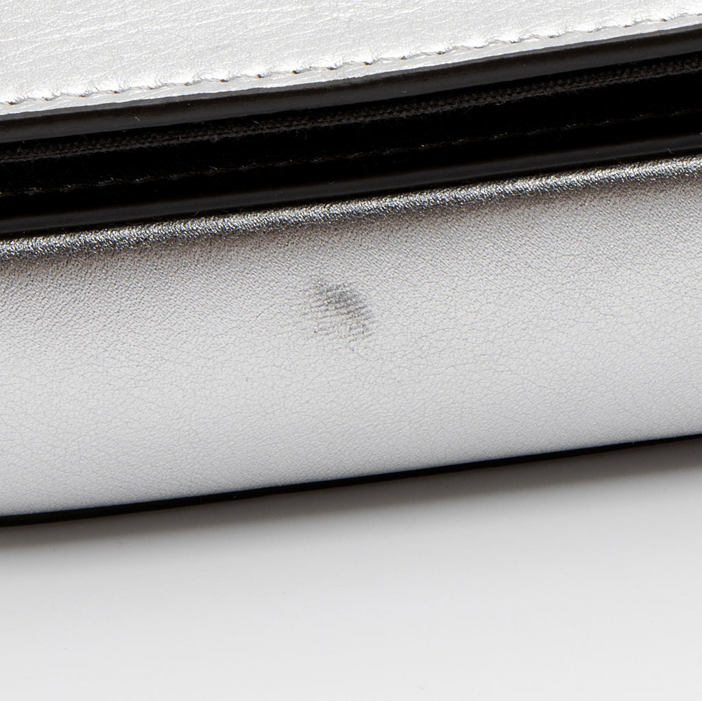 Fendi Metallic Leather Fendigraphy Wallet on Chain (SHF-yqnbzv)
