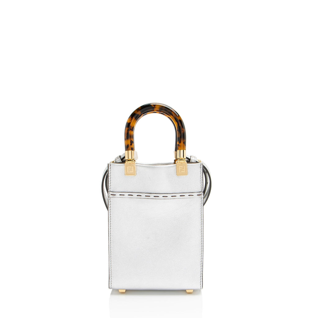 Fendi Metallic Leather Sunshine Mini Shopper Tote