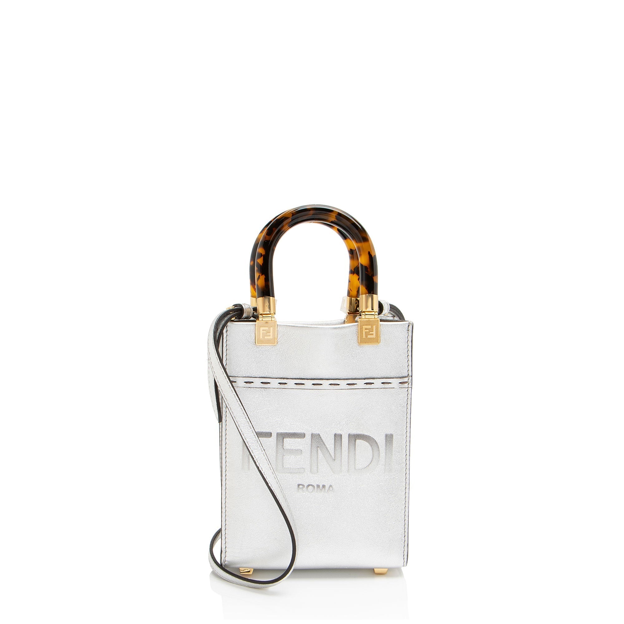 Fendi Metallic Leather Sunshine Mini Shopper Tote