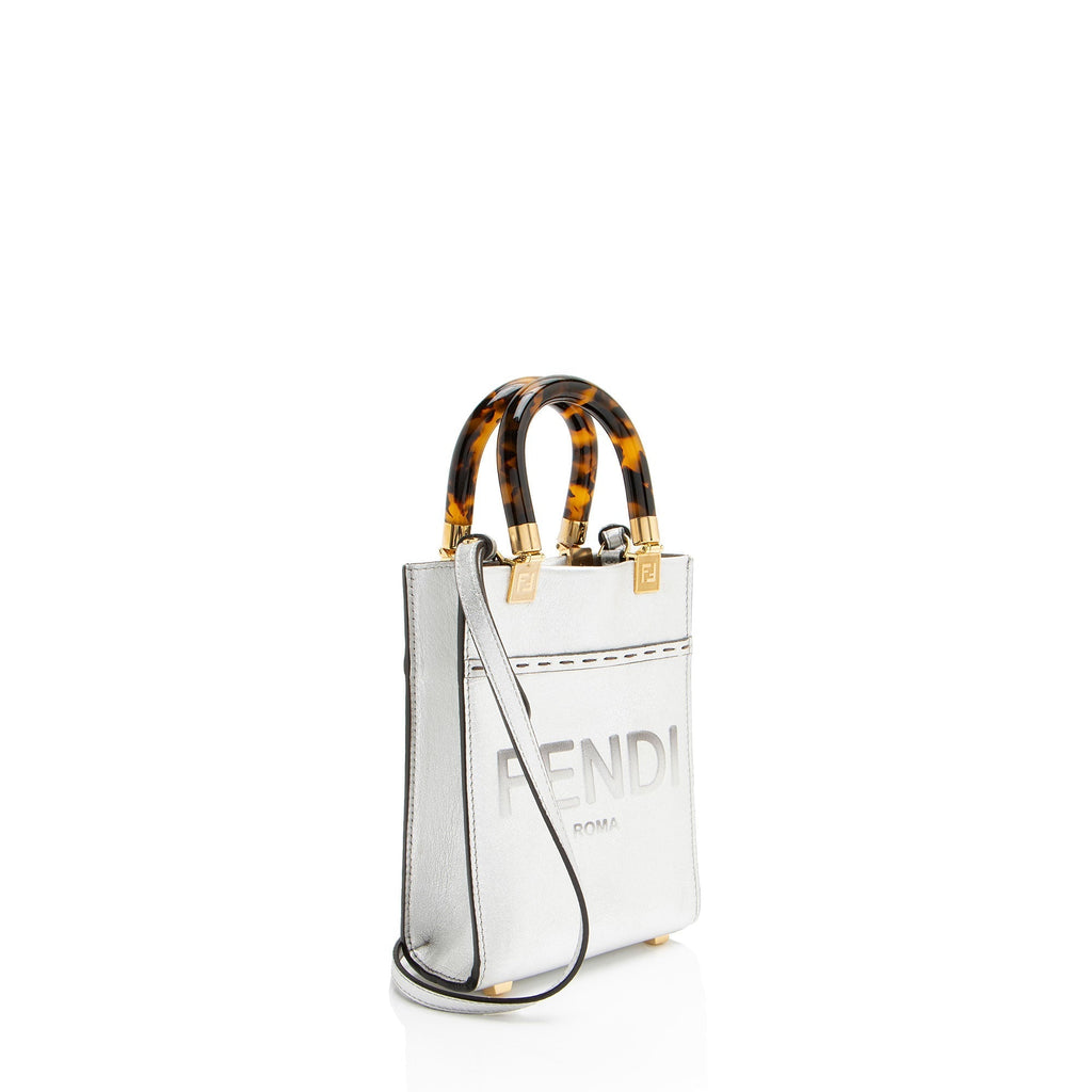 Fendi Metallic Leather Sunshine Mini Shopper Tote