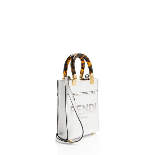 Fendi Metallic Leather Sunshine Mini Shopper Tote