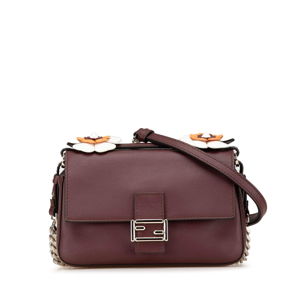 Fendi Micro Bicolor Leather Flowerland Double Baguette Satchel