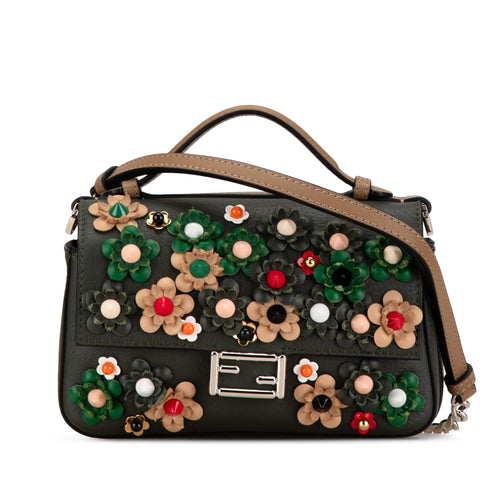 Fendi Micro Leather Flowerland Double Baguette Satchel (SHG-h4nuMx)
